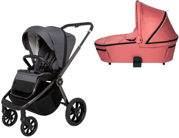 MUUVO Quick SE 2 - wózek wielofunkcyjny, zestaw 2w1 z gondolą Quick 3.0 | Diamond Graphite + Pure Pink (+ ADAPTERY)