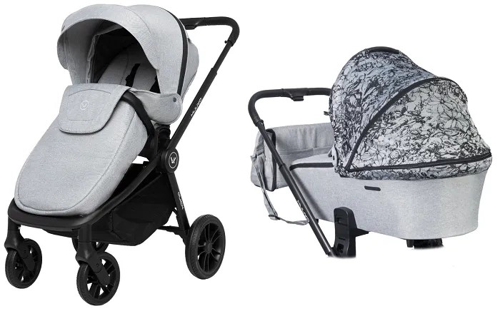 MUUVO Quick - wózek wielofunkcyjny, zestaw 2w1 z gondolą Trendy | Rocky Grey + Magic Flowers (+ ADAPTERY)