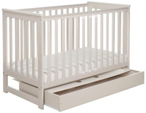 YOONCO - łóżeczko drewniane Iwi z szufladą i barierką | Beż