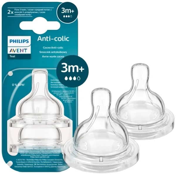 PHILIPS AVENT Anti-colic - antykolkowy smoczek do butelki 2 szt. | 3 m+