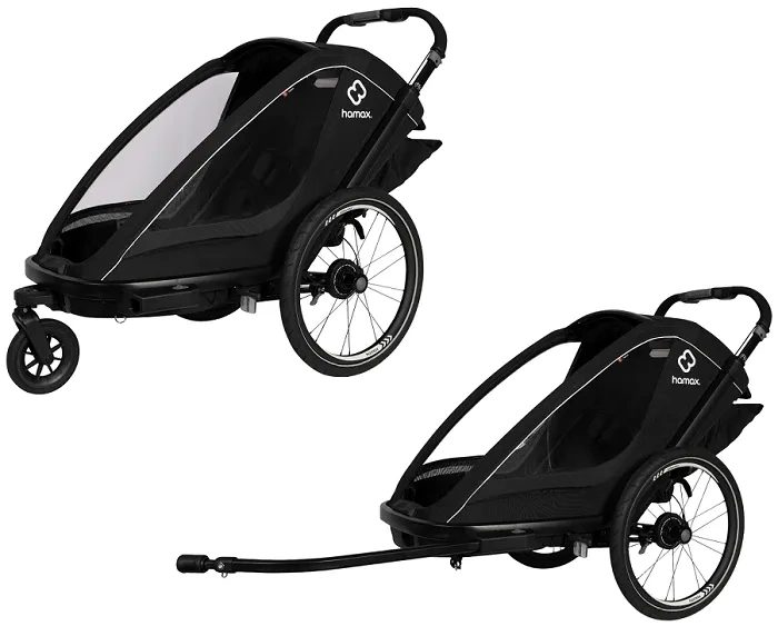HAMAX Breeze One - jednoosobowa przyczepka rowerowa z zestawem do biegania | Black