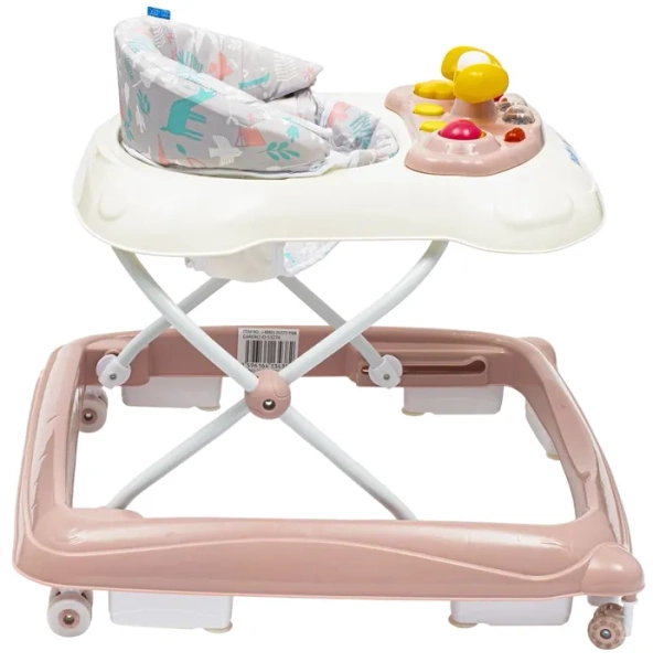 BABY MIX - chodzik z kierownicą i silikonowymi kółkami | Różowy