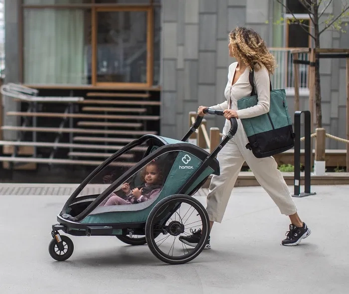 HAMAX Cocoon - dwuosobowa przyczepka rowerowa z zestawem do biegania | Grey/Black