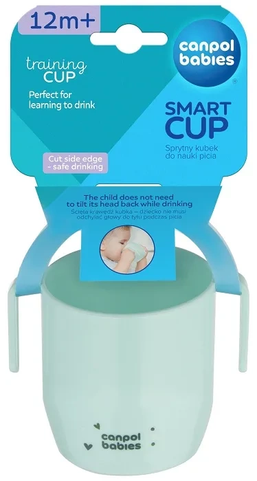 CANPOL BABIES Smart Cup - sprytny kubek do nauki picia z uchwytami 12 m+ | Turkusowy