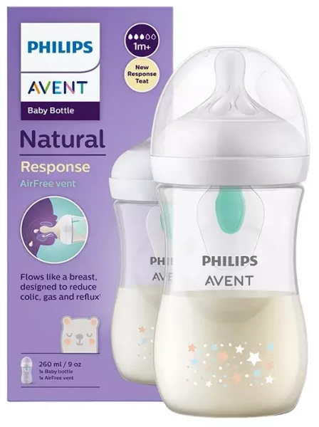PHILIPS AVENT Natural Response - butelka z nakładką antykolkową AirFree 260 ml GWIAZDKI | 1 m+