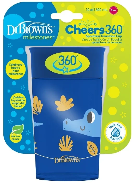 DR BROWN'S Cheers 360° - kubek "picie jak ze szklanki" 300 ml, 9 m+ | Niebieski
