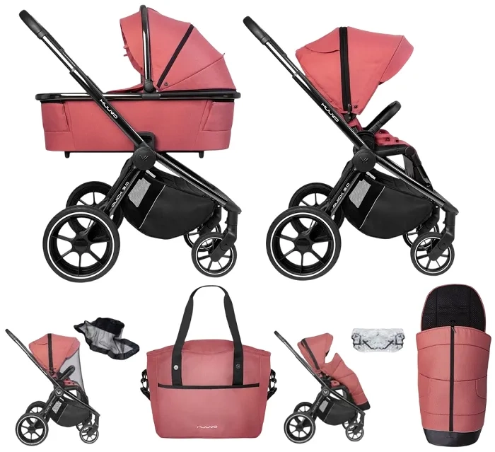 MUUVO Quick 3.0 Black Chrome - wózek wielofunkcyjny, zestaw 2w1 z gondolą XL | Pure Pink (+ ADAPTERY)
