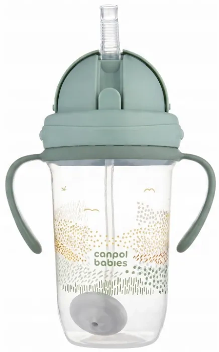 CANPOL BABIES Mountains - kubek niekapek z rurką i odważnikiem 270 ml | Zielony