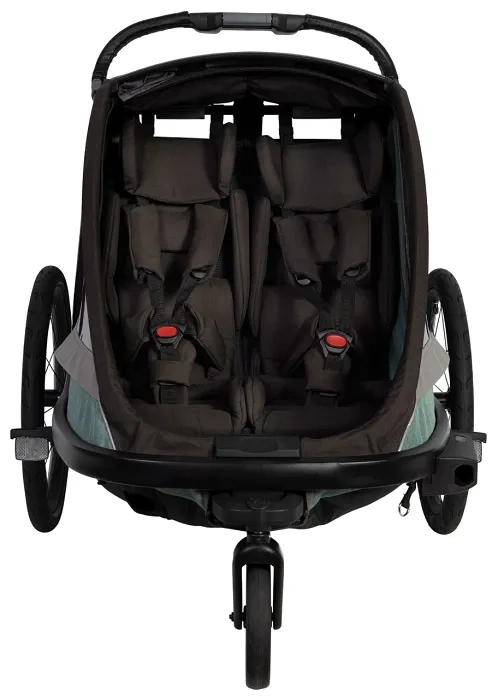 HAMAX Cocoon - dwuosobowa przyczepka rowerowa z zestawem do biegania | Green/Black