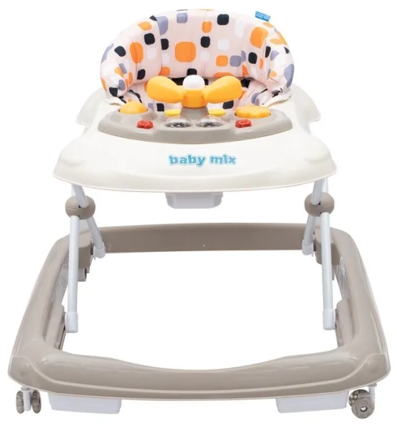 BABY MIX - chodzik z kierownicą i silikonowymi kółkami | Beżowy