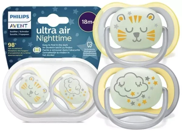 PHILIPS AVENT Ultra Air Nighttime - smoczek ortodontyczny 2 szt. | 18 m+