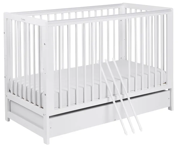 YOONCO - łóżeczko drewniane Timio z szufladą + komoda z przewijakiem | Białe