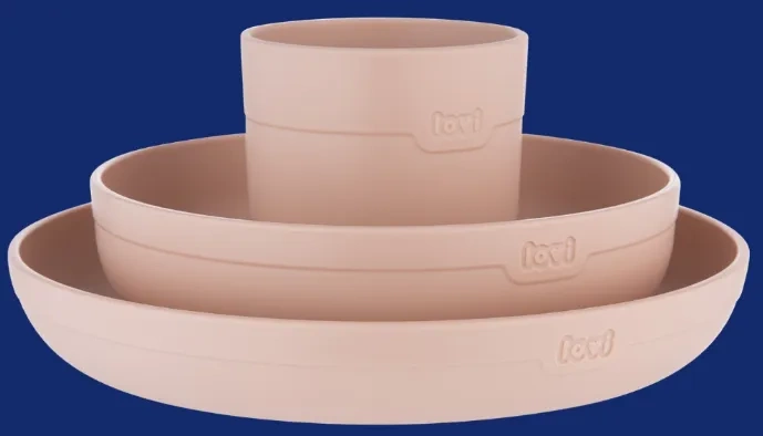 LOVI - zestaw naczyń: miseczka, talerz i kubek | Nude