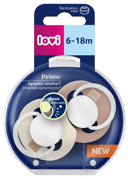 LOVI Prime Glow - 2 x smoczek silikonowy dynamiczny 6-18 m | Ivory/Blush