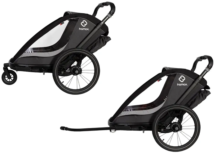 HAMAX Cocoon One - jednoosobowa przyczepka rowerowa z zestawem do biegania | Grey/Black