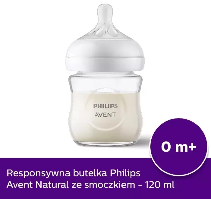 PHILIPS AVENT Natural Response - szklana butelka antykolkowa 120 ml | 0 m+