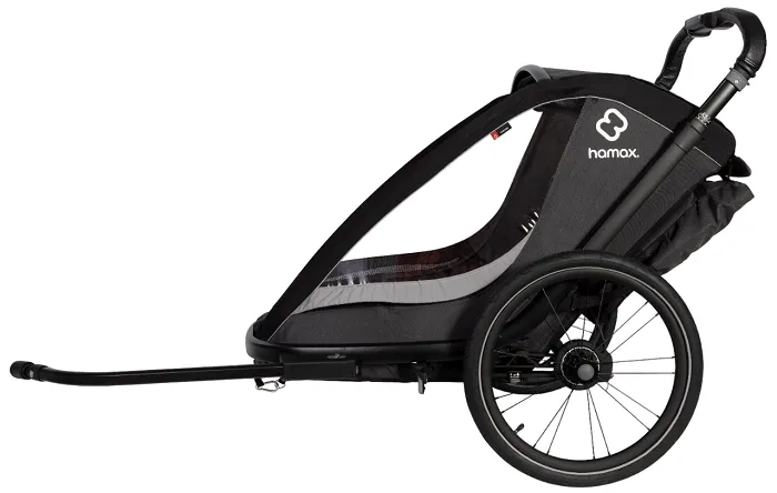 HAMAX Cocoon - dwuosobowa przyczepka rowerowa z zestawem do biegania | Grey/Black
