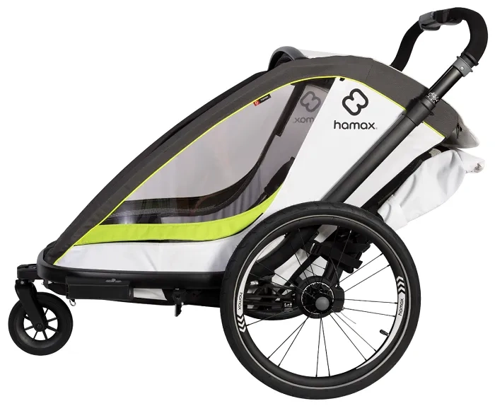 HAMAX Breeze - dwuosobowa przyczepka rowerowa z zestawem do biegania | White/Green
