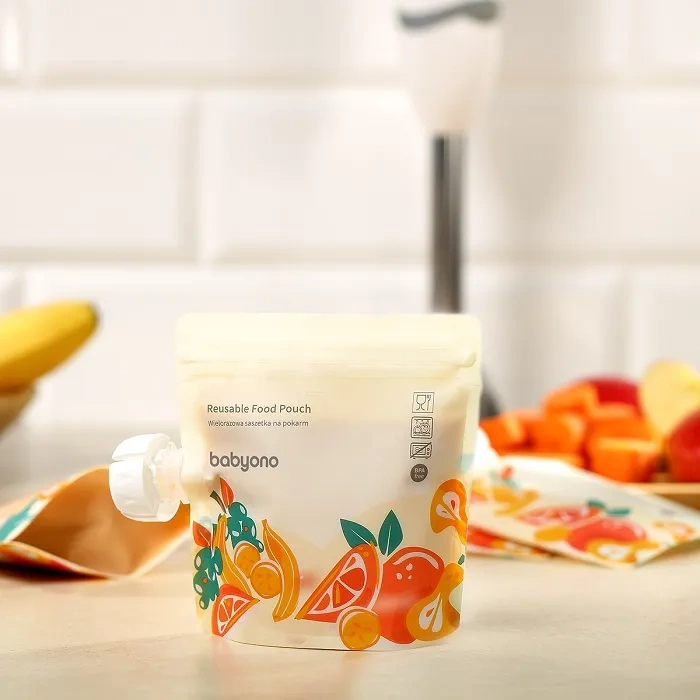 BABYONO - wielorazowe saszetki na mus, kaszkę, deserek | 5 szt.