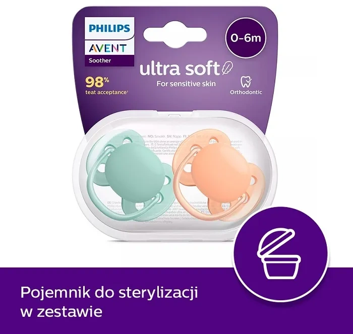PHILIPS AVENT Ultra Soft - smoczek ortodontyczny 2 szt. | 0-6 m
