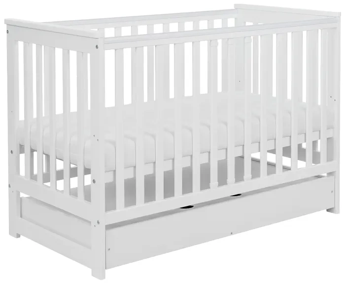 YOONCO - łóżeczko drewniane Iwi z szufladą + komoda z przewijakiem | Białe