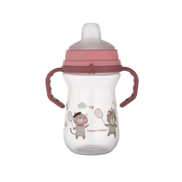 CANPOL BABIES - kubek z silikonowym ustnikiem FirstCup 250ml | BONJOUR PARIS różowy