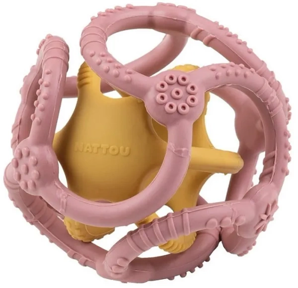 NATTOU - gryzak silikonowy kula 2w1 | Różowo-żółty