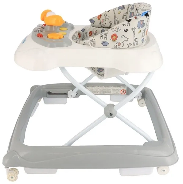 BABY MIX - chodzik z kierownicą i silikonowymi kółkami | Szary