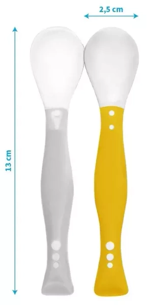 BABYONO - łyżeczki plastyczne dla niemowląt 6 m+ 2 szt. | żółta i szara