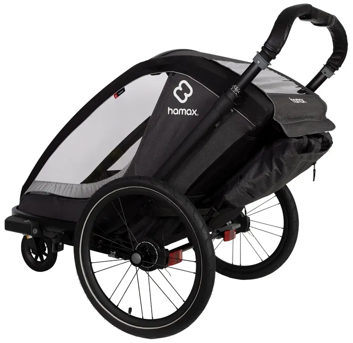 HAMAX Cocoon One - jednoosobowa przyczepka rowerowa z zestawem do biegania | Grey/Black