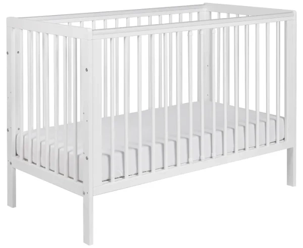 YOONCO - łóżeczko drewniane Timio z barierką + materac Nature | Białe