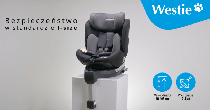 BABYSAFE Westie - obrotowy multimedialny fotelik samochodowy RWF FWF 0-18 kg | Grey-Black