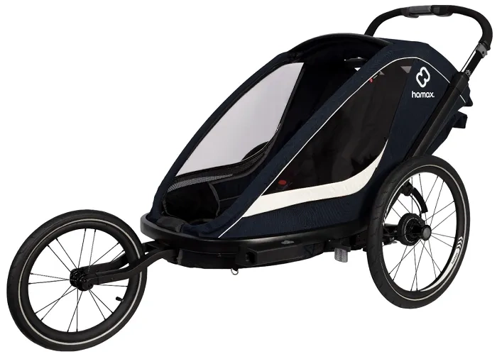 HAMAX Breeze - dwuosobowa przyczepka rowerowa z zestawem do biegania | Navy/Cream