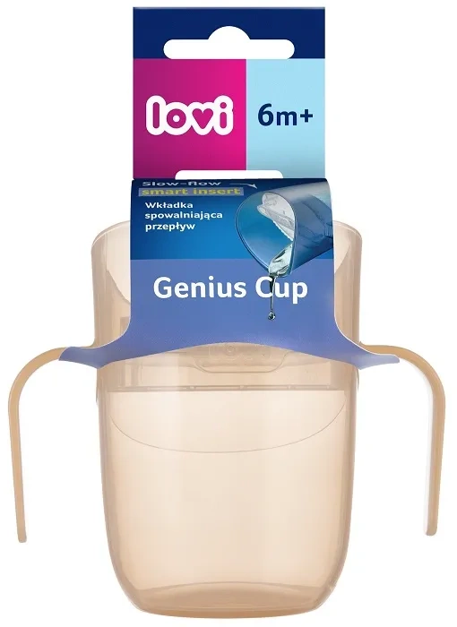 LOVI Genius - kubek treningowy z wkładką i uchwytami 150 ml | Nude