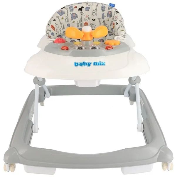 BABY MIX - chodzik z kierownicą i silikonowymi kółkami | Szary