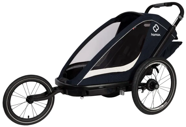 HAMAX Breeze One - jednoosobowa przyczepka rowerowa z zestawem do biegania | Navy/Cream