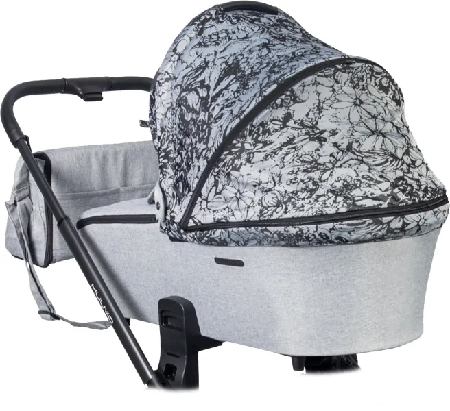 MUUVO Quick - wózek wielofunkcyjny, zestaw 2w1 z gondolą Trendy | Rocky Grey + Magic Flowers (+ ADAPTERY)