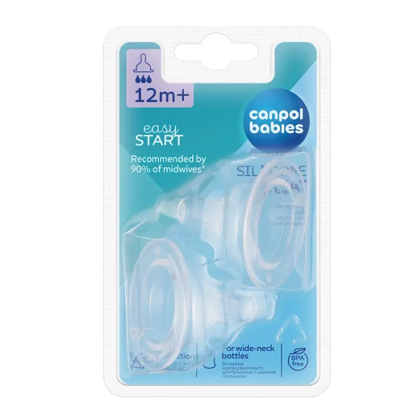 CANPOL BABIES - smoczek silikon szybki do butelki szerokiej 2 szt EasyStart | 12m+