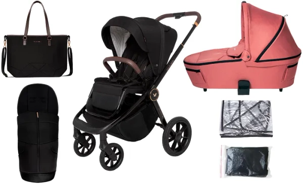 MUUVO Quick SE 2 - wózek wielofunkcyjny, zestaw 2w1 z gondolą Quick 3.0 | Sunset Black + Pure Pink (+ ADAPTERY)