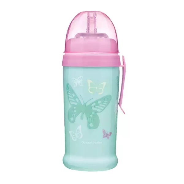 CANPOL BABIES - bidon niekapek z rurką silikonową 350ml BUTTERFLY | Turkusowy