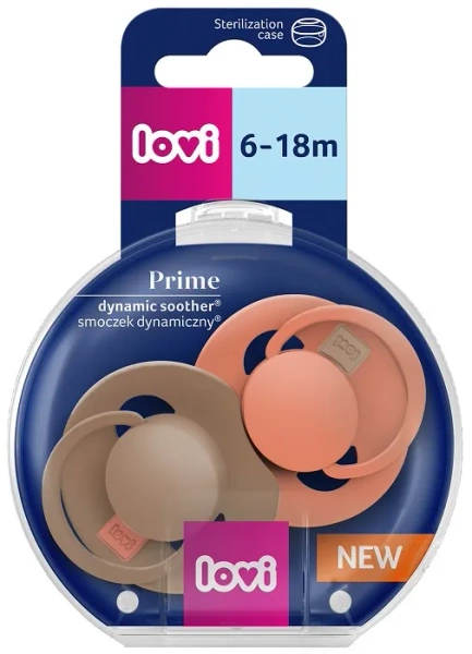 LOVI Prime - 2 x smoczek silikonowy dynamiczny 6-18 m | Granola/Orange