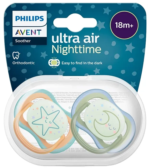 PHILIPS AVENT Ultra Air Nighttime - smoczek ortodontyczny 2 szt. | 18 m+