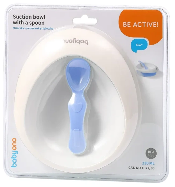 BABYONO - miseczka z przyssawką i łyżeczką | Niebieska