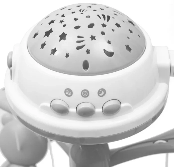 BABY MIX - karuzela do łóżeczka z projektorem i pozytywką | Szara