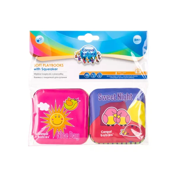 CANPOL BABIES - zestaw książeczek edukacyjnych z piszczkiem | DZIEŃ I NOC