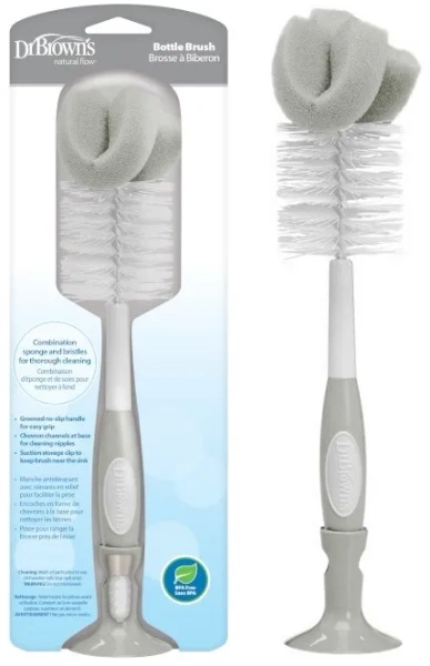 DR BROWN'S - szczotka do czyszczenia butelek i smoczków z przyssawką | Szara