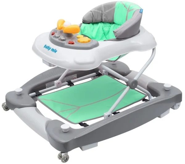 BABY MIX - chodzik 2w1 z bujakiem, kierownicą i silikonowymi kółkami | Miętowy