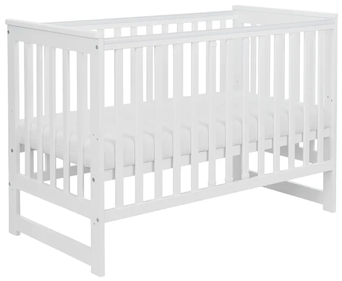 YOONCO - łóżeczko drewniane Iwi z barierką + materac Nature | Białe