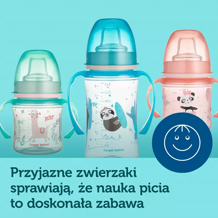 CANPOL BABIES - kubek treningowy silikon 240 ml PP EasyStart | EXOTIC ANIMALS różowy