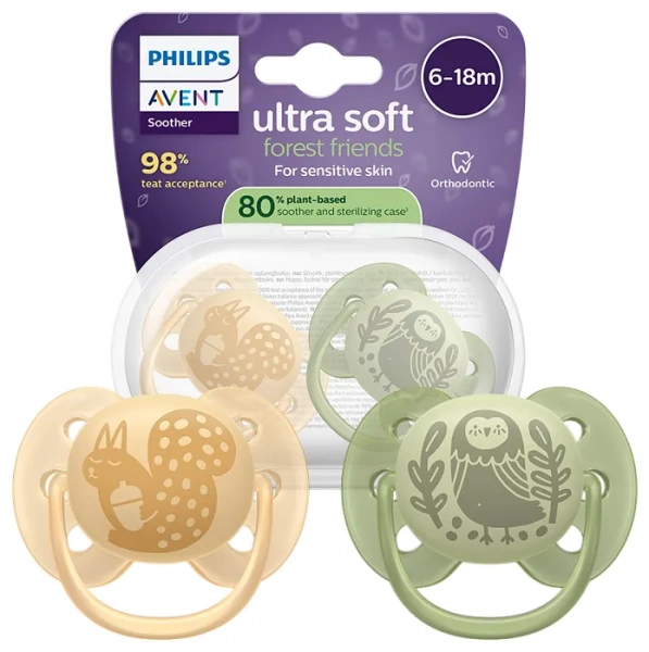 PHILIPS AVENT Ultra Soft Forest Friends - smoczek ortodontyczny 2 szt. | 6-18 m